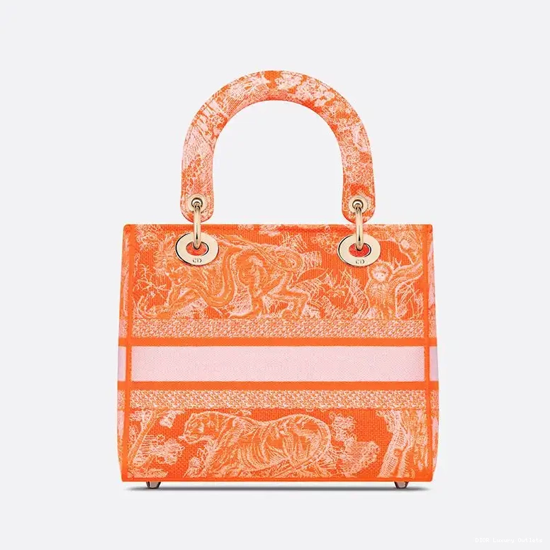 Cheap Toile de Jouy Motif Canvas Bag Medium Orange D-lite Lady 0513 Luxury